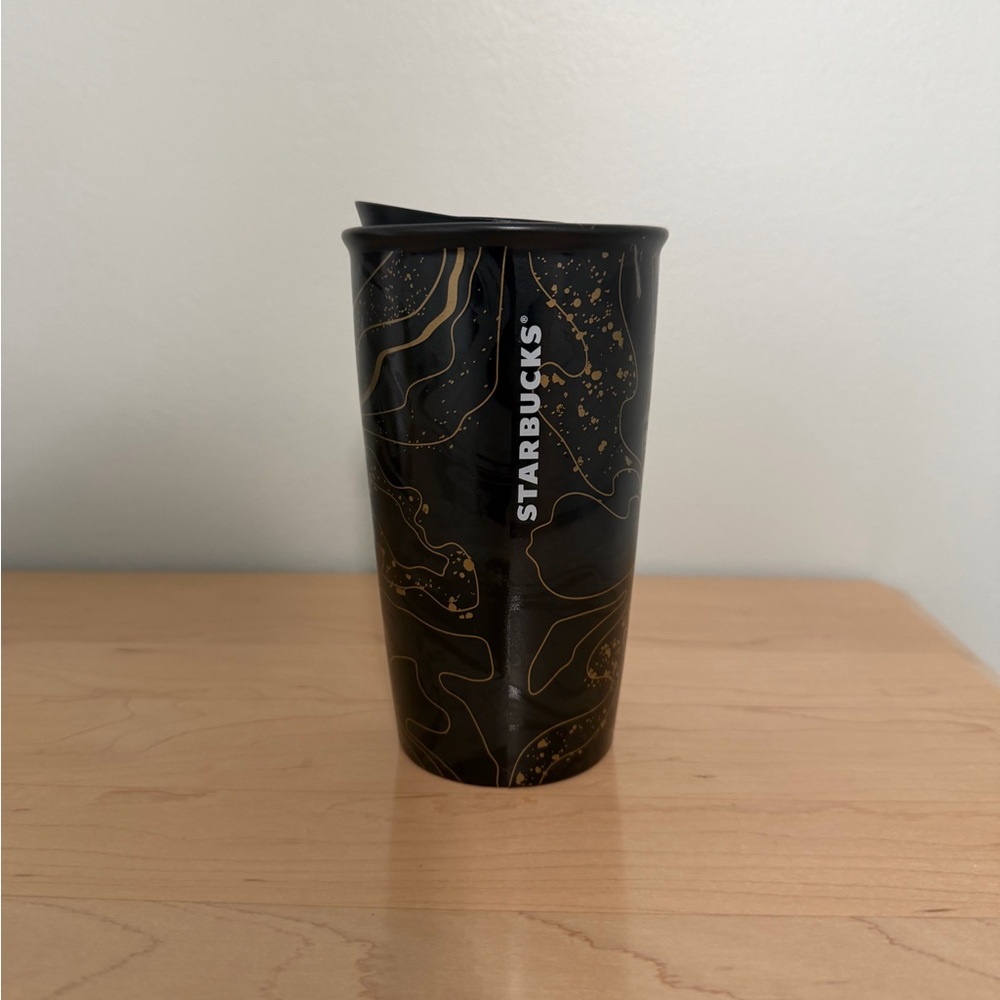 Starbucks Black Tumbler with Gold Patterns